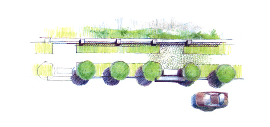 Formando parte de un estudio para la recuperación de la ribera urbana del río Carrión a su paso por el municipio de Husillos, se encuentra la creación de un paseo aguas arriba y abajo del Puente Romano. Se muestra un extracto del diseño propuesto. Al Natural
